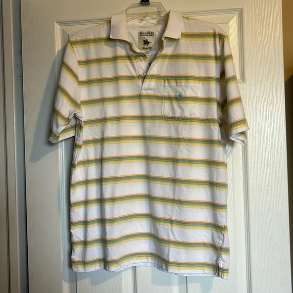 Knights of Round Table men’s white short sleeve striped polo shirt size medium - Picture 1 of 8